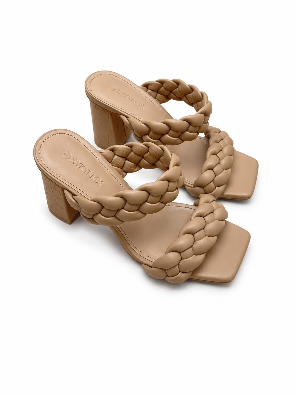 Braided Block Heel Mule - Tan